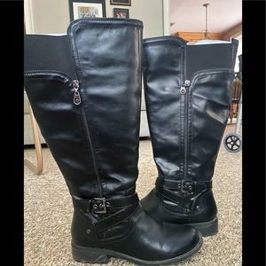 Black Leather Boots - Halsey Wide Calf